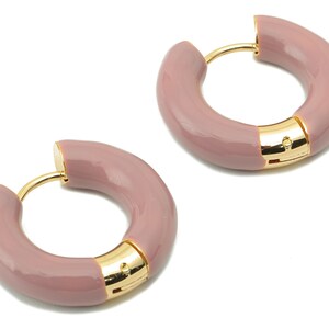 Stainless Steel Circle Earring Clasps - Pink Enamel Thick Hoop Earring-Huggie Hoop Clasp-18K Real Gold Plating-23.48x21.37x5.54mm-RGP5888C