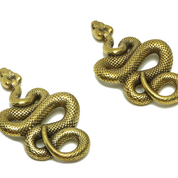 Brass Snake Charm - Raw Brass Textured Charms - Snake Earring Charms - Brass Snake Figure - Antique Looking Pendant - 40.78x24x5mm - PP8778