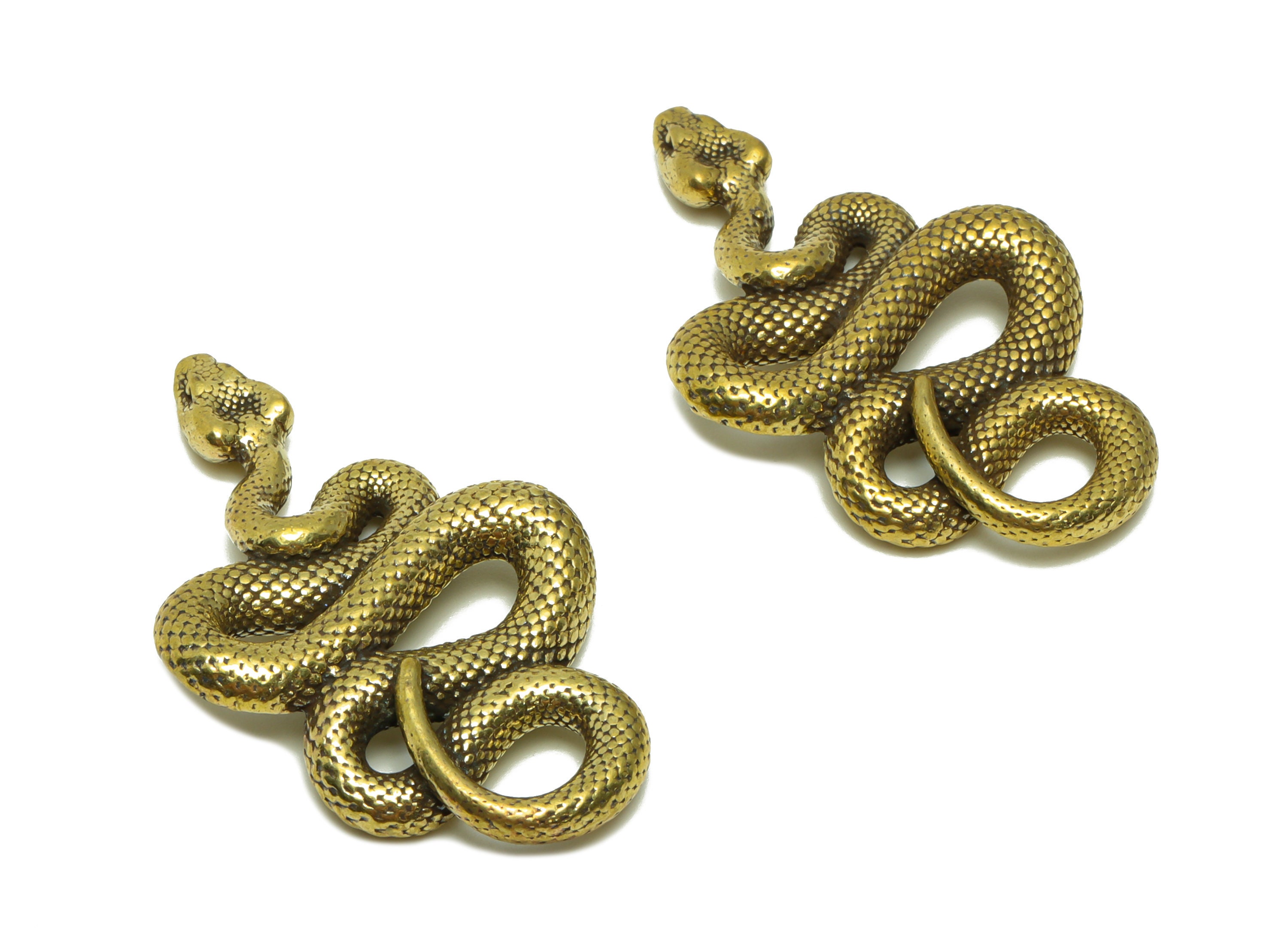 Ciondolo serpente in ottone - Ciondoli strutturati in ottone grezzo - Ciondoli orecchini serpente - Figura serpente in ottone - Ciondolo dall'aspetto antico - 40.78x24x5mm - PP8778