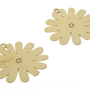 Brass Flower Sun Earring Charms - Raw Brass Sun Flower Pendant - DIY Jewelry Making Supplies - 34.42x33.24x0.64mm - PPA2657