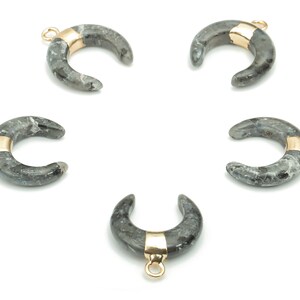 Larvikite Natural Stone Ox Horn Earring Charms - Brass Crescent Pendant - Gold Tone Plated Brass – Jewelry Supplies - 16.9x14.8x4mm –NS1628E