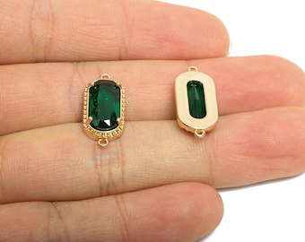 Conector de cristal de latón - Delicado dije verde brillante - Conector moderno ovalado rectangular para piedra - Chapado en tono dorado KC - 20x9x4mm - GS1304