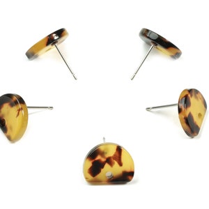 Acetate D Earring Stud - Tortoise Shell Half Moon Earring Post - Surgical Stud - Color Code: A02 - 13.23x10.42x2.54mm - AC1843-A02