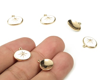 Colgante ovalado de latón para pendientes - Colgante de estrella dorada - Latón chapado en oro auténtico de 18 quilates - Materiales para la fabricación de joyas - 13,23 x 12,08 x 1,05 mm - RGP3738H
