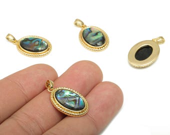 Brass Oval Pendants - Synthetic Abalone Shell Pendant - 18K Real Gold Plated Brass - For Necklace - 26.67x15x3.22mm - RGP4610