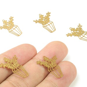 Brass Vase Flower Earring Charms - Raw Brass Flower Vase Earring - Earring Findings - Jewelry Supplies - 22.09x16.15x0.3mm - JJC11490 image 1