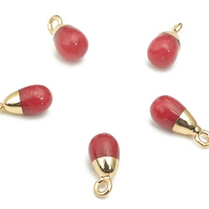 Red Coral Natural Stone Drop Earring Charms - Brass Beads Pendant - Gold Tone Plated Brass – Jewelry Supplies - 13.45x6.38x6.33mm – NS1645A
