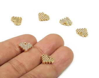 Messing Herz Ohrring Charms mit Zirkonen - Gold Herz Anhänger - 18K echt vergoldetes Messing - Schmuckzubehör - 11.27x9.85x2.25 mm - RGP4154