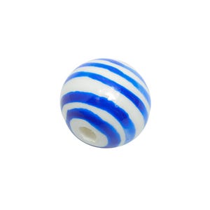 Blue Striped Ceramic Bead - Colorful Handmade Bead - Fun Glazed Pottery Bead for Bracelet - Summer Bead Jewelry DIY - 11.9x12x12mm - NS2858C
