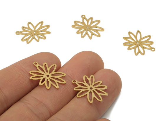 Brass Flower Charms - Raw Brass Flower Leaf Cutout Pendant -Earring Findings - Laser Cut Brass Jewelry Supplies - 19.8x16.8x0.72mm- PPA4266
