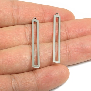Steel Rectangle Stick Pendant - Minimalist Sleek Bar Charms for DIY Jewelry - Modern Geometric Stick Pendant - 42.65x4.78x0.98mm - SS2346