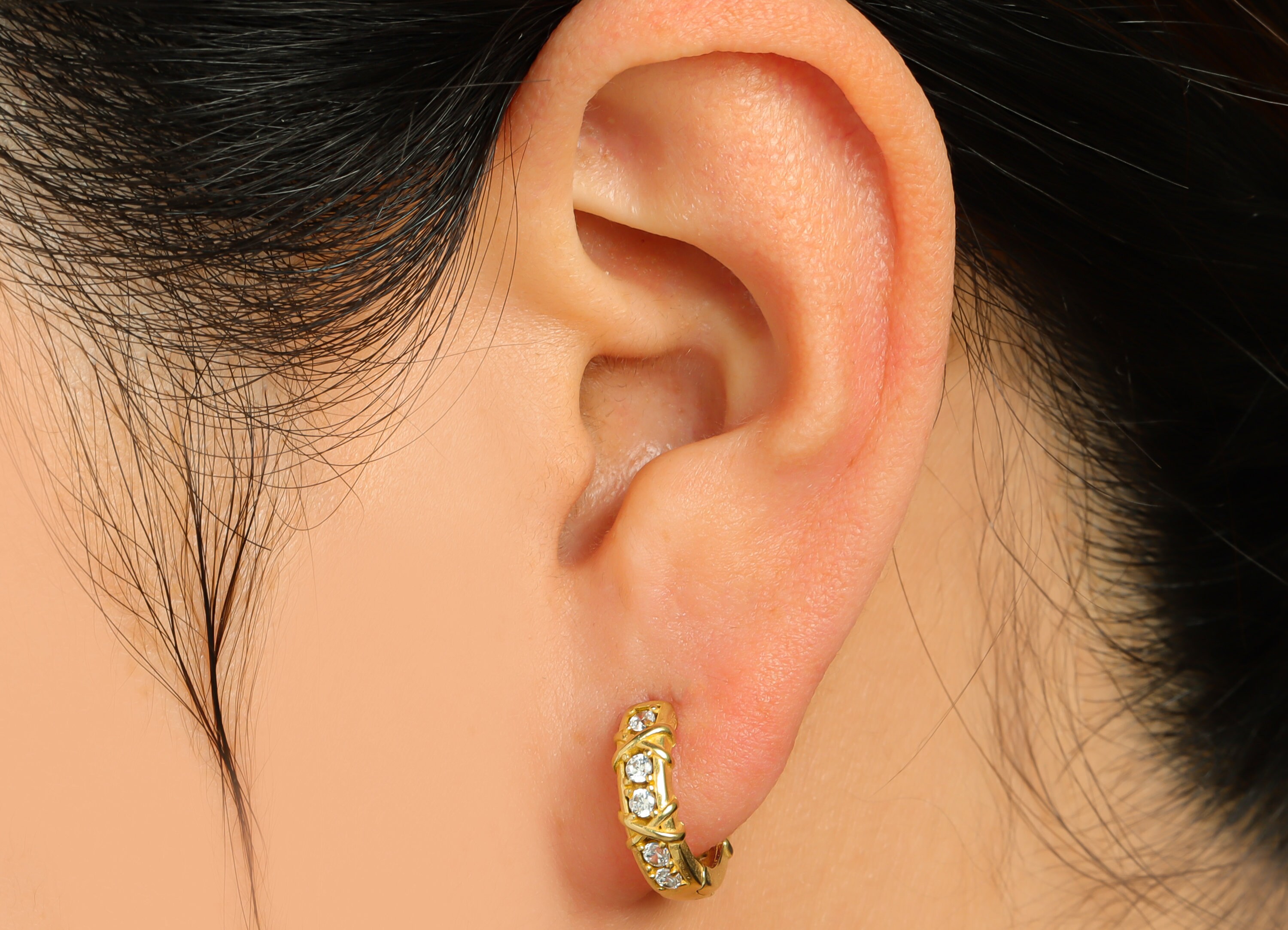 Brass CZ Twine Wire Huggie Hoop Earring - Raw Brass Hoop