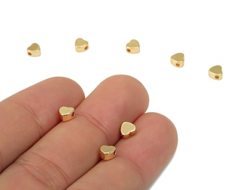 Gold Mini Heart Beads – Brass Heart Spacer Beads – Bracelet Beads - 18K Real Gold Plated Brass - Jewelry Making - 4.72x4.88x2.56mm - RGP4482
