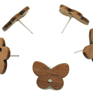 Mahogany Wood Butterfly Earring Stud - Brown Mahogany Wood Animal Earring Post With a Hole - 316 Stainless Steel - 19.6x14.6x2.37mm - BB1298