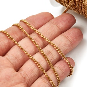 Faceted Curb Chain - Raw Brass Tiny Curb  Chain -  Open Link Chain - 0.14&quot; x 0.11&quot; x 0.03&quot;-  CC1130