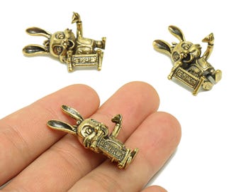 Brass Rabbit Charm - Raw Brass Rabbit Earring Charms - Antique Looking Pendant - Rabbit Figure - luck Rabbit Pendant - 34x26x11mm - PP8723