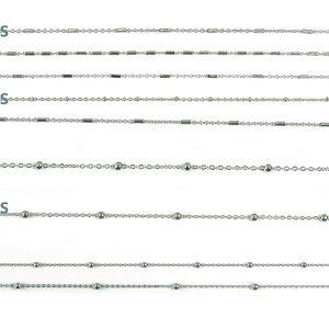 Ball Satellite Cable Chain - Silver Chain -Bar Satellite Cable Chain - Silver Tone Plated Iron Link Cable Chain - Soldered Chain  Flat Chain