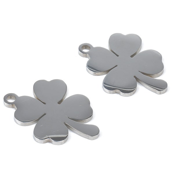 Stainless Steel Four Leaf Clover Charms - Four Leaf Clover Earrings and Pendant - Bracelet Pendant - 17.97x14.37x0.95mm - SS1041