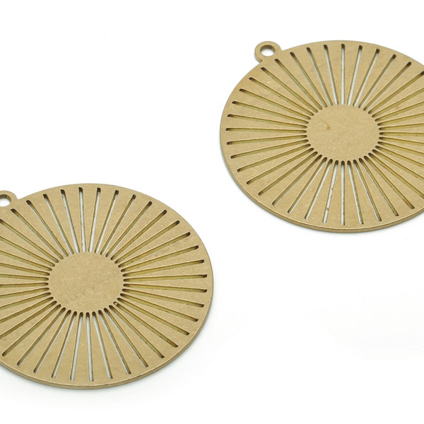 Brass Round Sun Earring Charms - Raw Brass Sun Circle Pendant - DIY Jewelry Making Supplies - 34.65x32.02x0.76mm - PPA1044