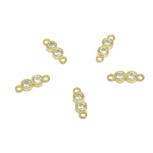 Brass CZ Round Earring Connector - Raw Brass Cubic Zircon