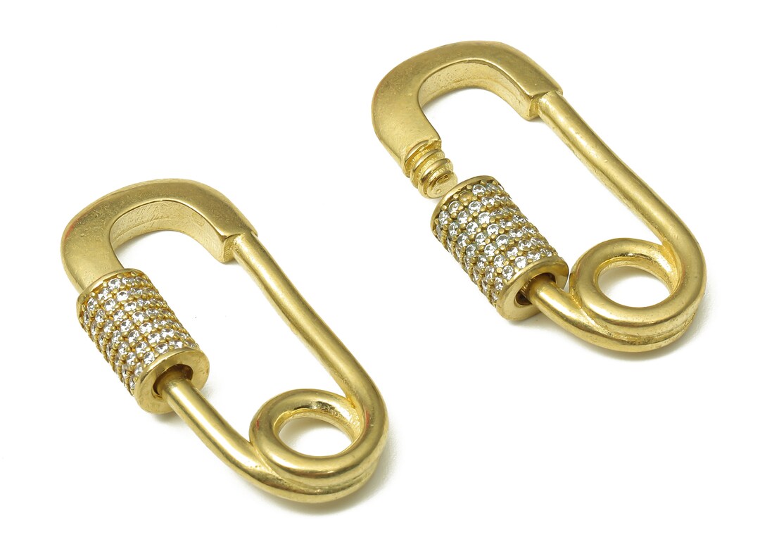 Safety Pin Charm Brass Screw Clasp Pin Earrings With Zircon Etsy