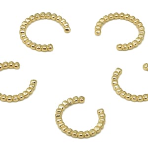 Brass Dots Open Round C Ring - Mini Spot Cartilage Earring Cuff - Septum Piercing - 18K Real Gold Plating Ear Cuff - 12.9x11.4x1.4mm-RGP5503