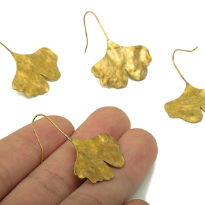 Brass Wires Ginkgo Earring -Raw Brass Ear  Leaf Earring -Textured Botanical Earring -Jewelry Making- 37.37 x 29.13 x 1.26mm - PP8285