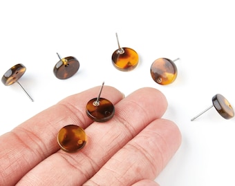 Acetate Acrylic Earring Stud - Tortoise Shell Stud  - Circle Earring Post - Jewelry Supplies - Color Code: A05 - 11.6x11.6x2.95mm - AC1139AE