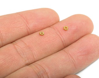 3mm Steel Daisy Spacer Bead - Tiny Bead Spacers for Beading & Crafting - Flower Spacer Beads for Bracelet Making - 18K Vacuum Plated -SS2210