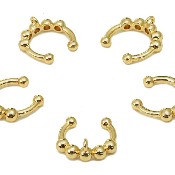 Brass Mini Beads Open Round Ring - Gold Beads Septum Ring - C Septum Ring With Loop - 18K Real Gold Plated Brass - 12.6x5x2.7mm - RGP5557