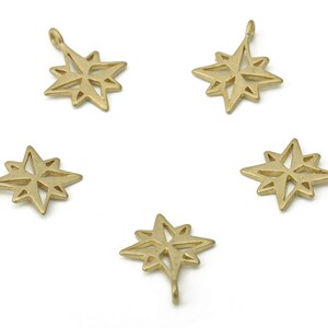 Brass Compass Earring Charms - Raw Brass Star Pendant - DIY Jewelry Making Supplies - 13.94x10.95x0.83mm - PP5276 image 2