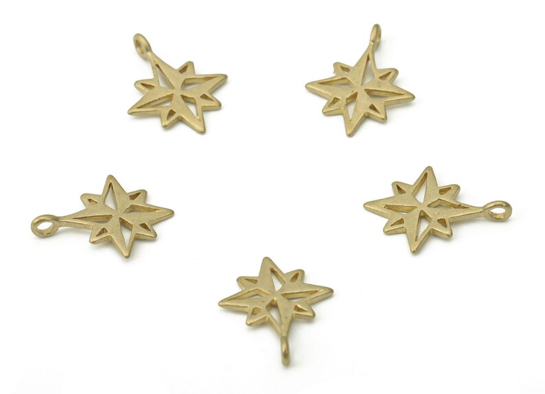 Brass Compass Earring Charms - Raw Brass Star Pendant - DIY Jewelry Making Supplies - 13.94x10.95x0.83mm - PP5276 image 2