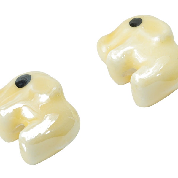 Glazed Ceramic Elephant Beads - Yellow Carved Elephant Beads - Handmade Beads - Bracelet Beads - Connectors Beads - 13.76x11.1x8mm - NS1839B