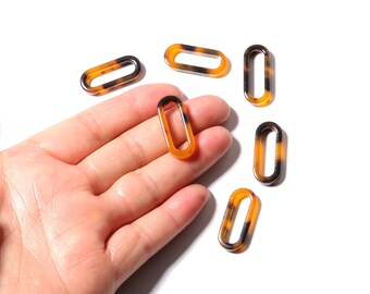Acetate Acrylic Tortoise Shell Charms - Oval Shaped Pendant - Flat Cable Chain - Jewelry Making Supplies - 27.35x11.84x4mm - AC1190A