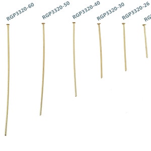 Brass Head Pin - 18K Gold Head Pin - DIY Gold Jewelry Pins - 18K Real Gold Plated Brass Pin - 0.7mm ALL SIZES 18 26 30 40 50 60mm - RGP3320