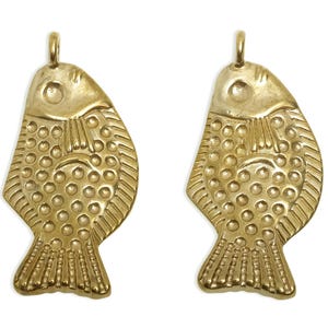 Brass Fish Pendant - Textured Fish Jewelry Pendant - Marine Life Pendant - Brass Ocean Theme Charm - Artisan Fish Charm - 45x22x6mm -PP11549 image 3