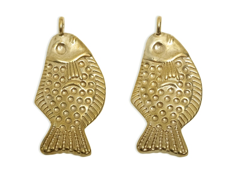 Brass Fish Pendant - Textured Fish Jewelry Pendant - Marine Life Pendant - Brass Ocean Theme Charm - Artisan Fish Charm - 45x22x6mm -PP11549 image 3