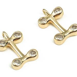 Brass Alphabet I Earring Charms with Zircons – I Initial Charm - Letter I Pendant - 18K Gold Plated Brass - 23.92x16.48x3.9mm - RGP3668I