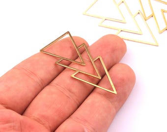 Raw Brass Geometric Triangle Connector Charms – Jewelry Supplies (46x21mm) PP1202