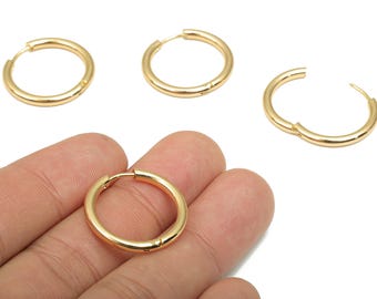 Stainless Steel Round Hoop Earring Clasp -  Huggie Hoop Earring - 18K Real Gold Plating - Jewelry Making Supplies 22.9x22.9x2.6mm - RGP4681