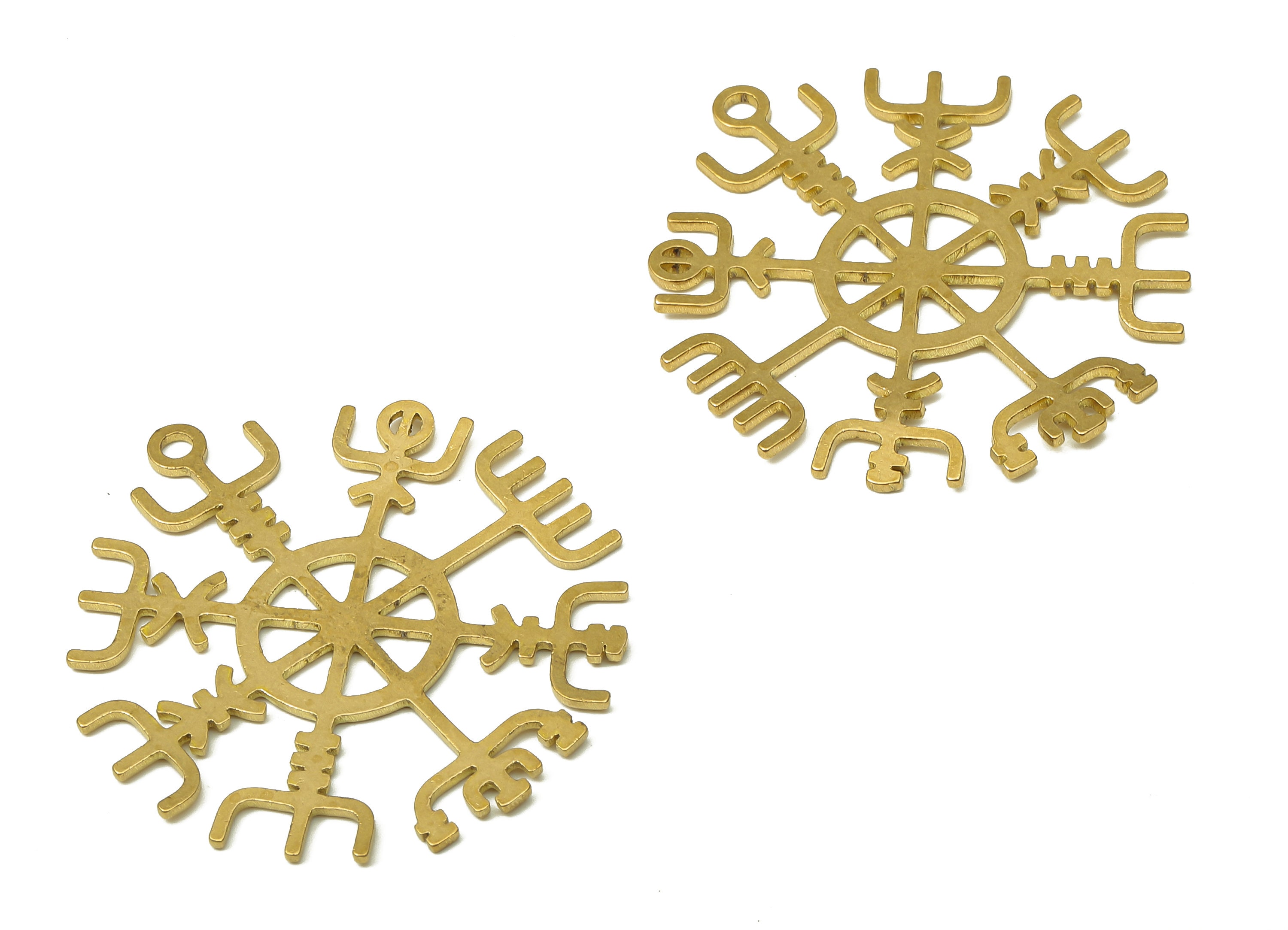 Brass Round Vegvisir Earring Charm - Raw Brass Circle Cutout Pendant With Loop - Jewelry Making Supplies - 37.8x34.9x0.9mm - PPA4944