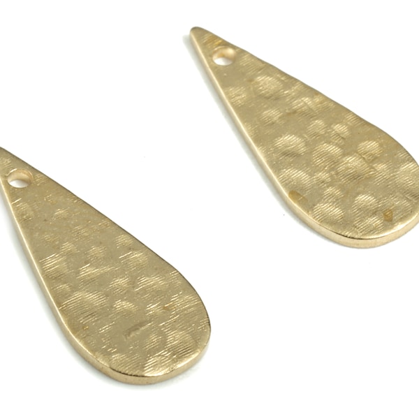 Brass Hammered Drop Earring Charms - Raw Brass Drop Pendant - Earring Findings - Jewelry Making Supplies - 18.69x7.66x0.94mm - PP3887