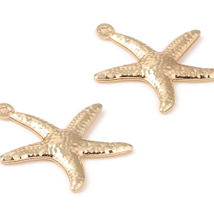 Brass Starfish Earring Charms - Brass Starfish Earring Pendant - 18K Real Gold Plated Brass - Necklace Pendant - 22.27x19.39x1.6mm - RGP1238
