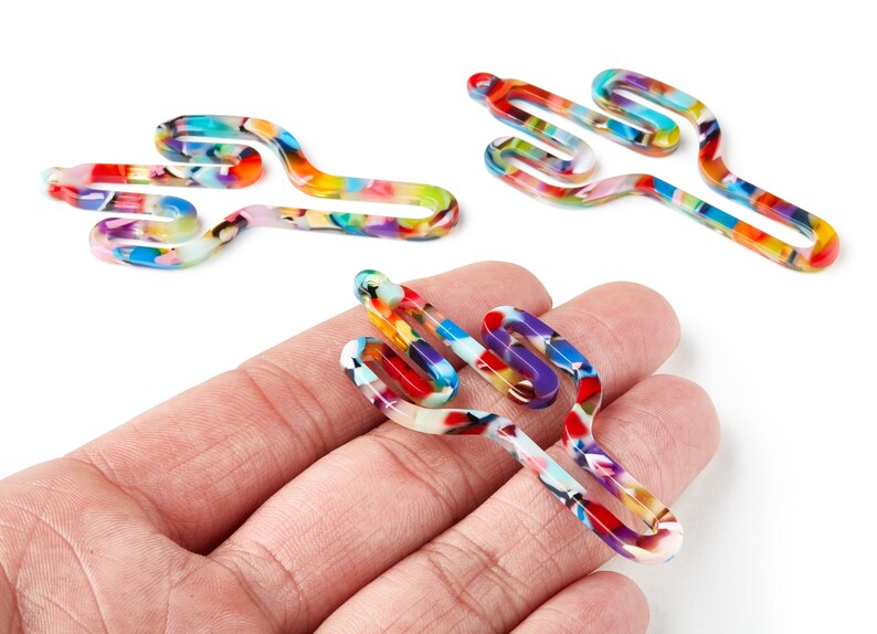 Color Code: A21 Earring Findings Acetate Acrylic Earring Charms Cactus Shaped Pendant With 1 Hole 64.47x29.15x2.65mm AC1336F