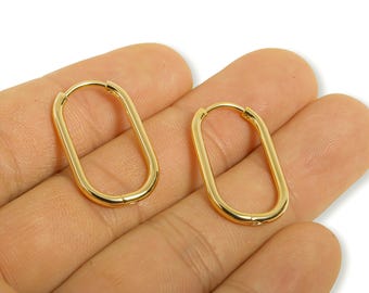 Oval Rectangle Hoop Earring - Stainless Steel Geometric Huggie Earring - Minimalist Hoop -Everyday Jewelry - Gold Tone Plating - 1271KV