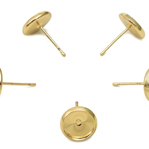 Messing Cabachon Runde Ohrstecker - Gold Kreis Topf Ohrstecker - 316 Edelstahl - 18K EchtGoldauflage - 10.1x10.1x0.5mm - RGP5449-8