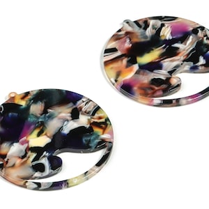 Acetate Round Wave Earring Charms - Circle Pendant - Earring Finding - Jewelry Supplies - Color Code:A11 - 53.36x50.62x2.61mm - AC2194-A11