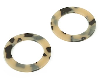 Acetate Hoop Earring Connector - Acetate Circle Pendant - Tortoise Shell - No Hole - Color Code: A630 - 44.32x44.28x2.48mm-AC2354-A630