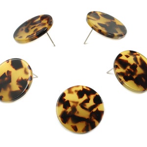 Acetate Round Earring Stud - Circle Earring Post - tortoise shell - Jewelry Supplies - Color Code: A02 - 24.74x24.74x2.53mm - AC1813-A02