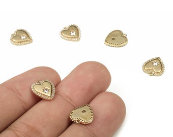 Messing Herz Ohrring Charms mit Zirkonen - Gold Stern Anhänger - 18K echt vergoldetes Messing - Schmuckherstellung Zubehör - 11,5x10x1,9 mm - RGP3792